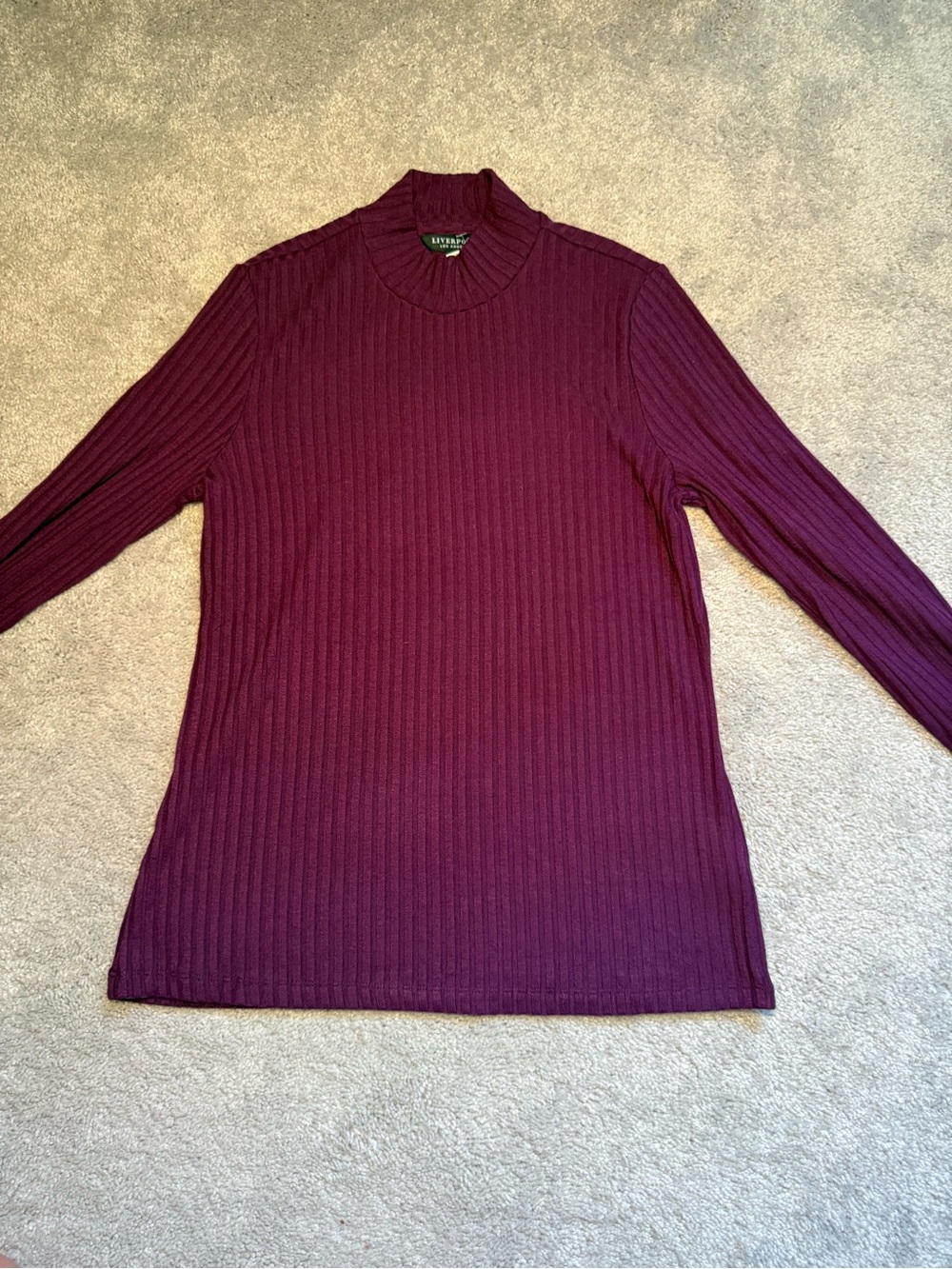 Liverpool Ribbed Long-Sleeve Turtleneck Sweater - Plum